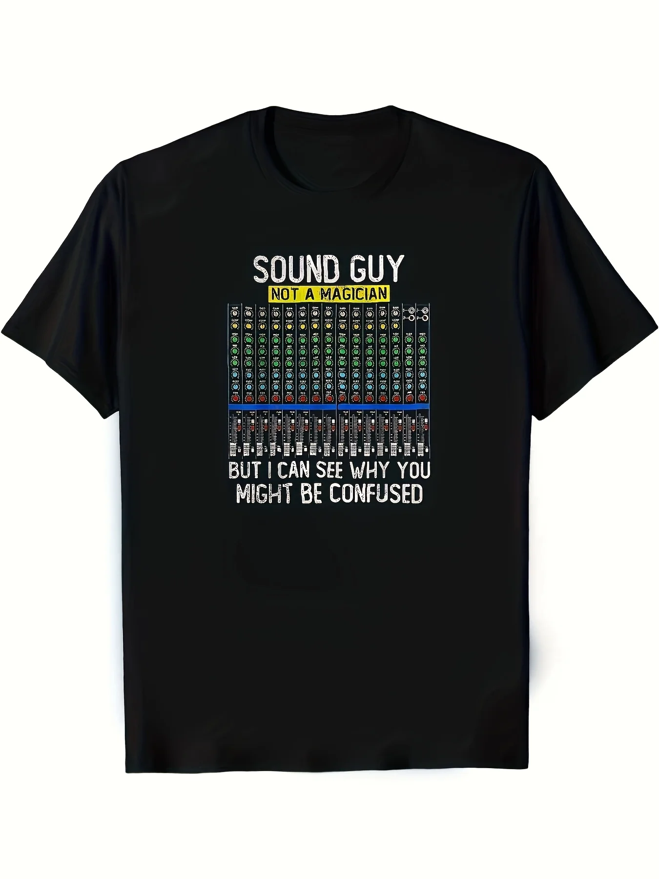 2026 Men'S Audio Engineer Graphic T-Shirt - Crafted from Black Fabric with a Green And White Soundwave Design, This Casual Round