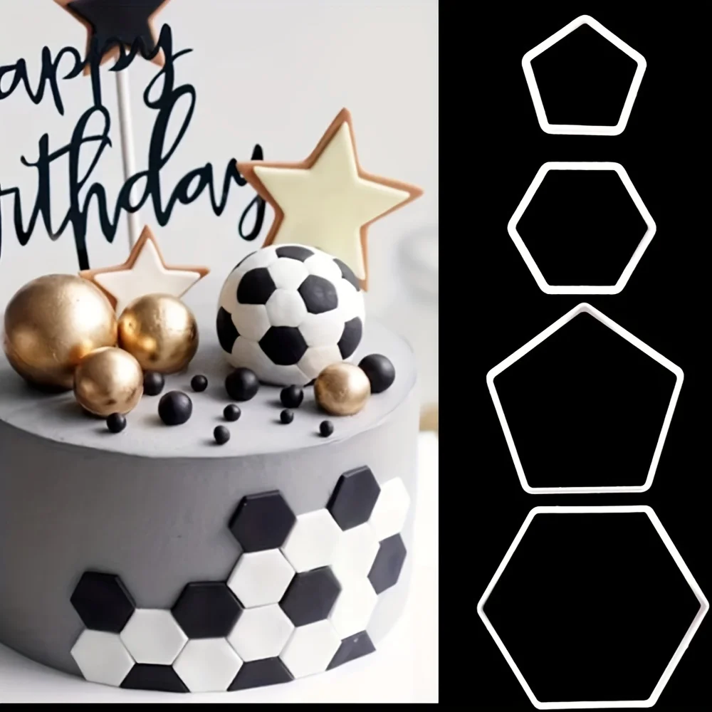 Juego de cortadores con patrón de fútbol/fútbol, 4 piezas, molde cortador de Chocolate para galletas de Fondant, molde para hornear, decoraciones para pasteles