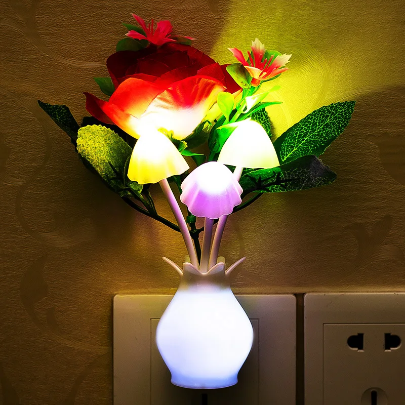 Cute Mushroom Flower Led Night Light Sensor Plug-in for Kids Adults Bedroom Home Birthday Party  Bar   Wedding Festival