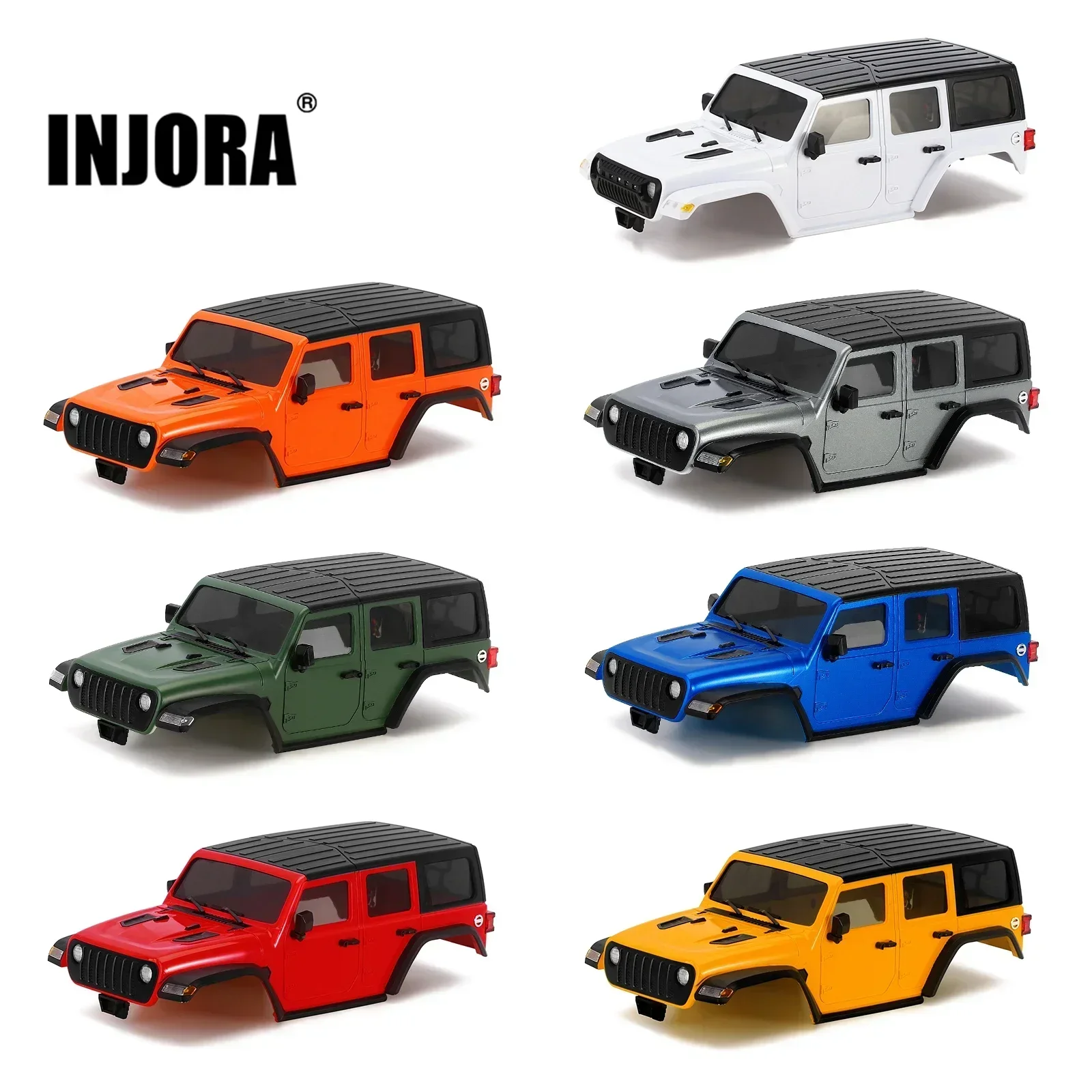 INJORA 6.10in Wheelbase ABS Hardtop Body Kit with Front Rear Bumpers for 1/18 RC Crawler TRX4M Bronco Defender Chassis  (4M-66)