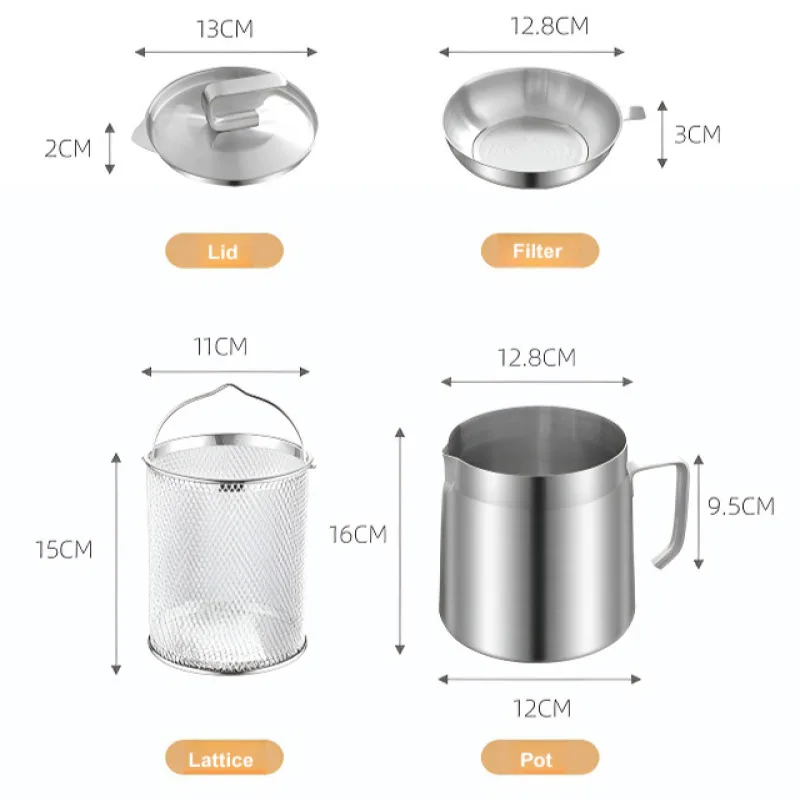 2.2L Household Fryer Stainless Steel with Filter Drain Fryer Household Kitchen Lard Tank Oil Storage Fryer Filter Kettle