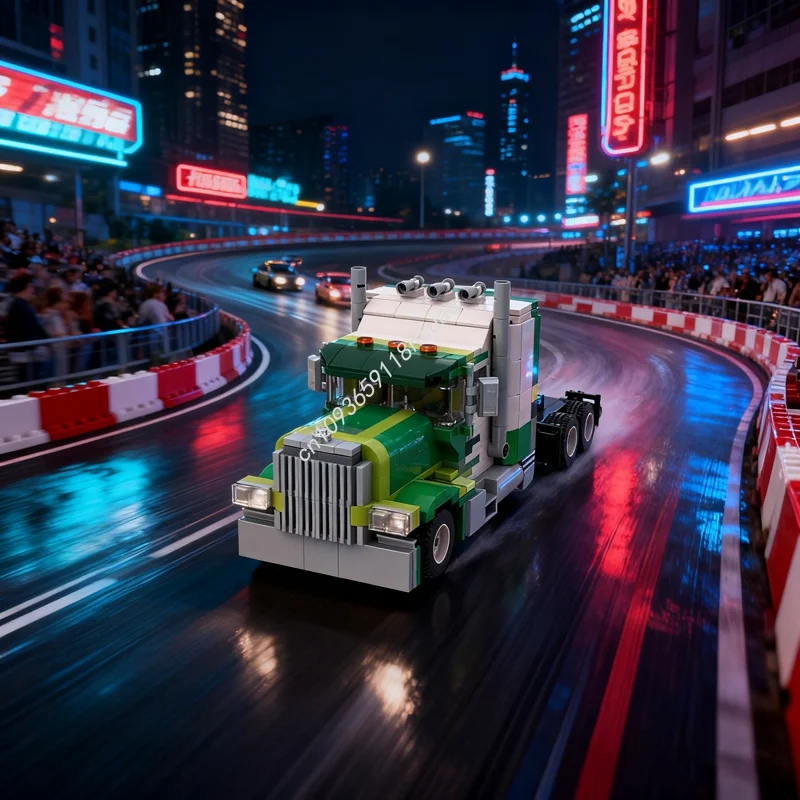 

491 шт. MOC Полугрузовик США, модель чемпиона по городу, строительные рождественские подарки, блоки, архитектурная игрушка, идея «сделай сам», кирпич для детей на день рождения
