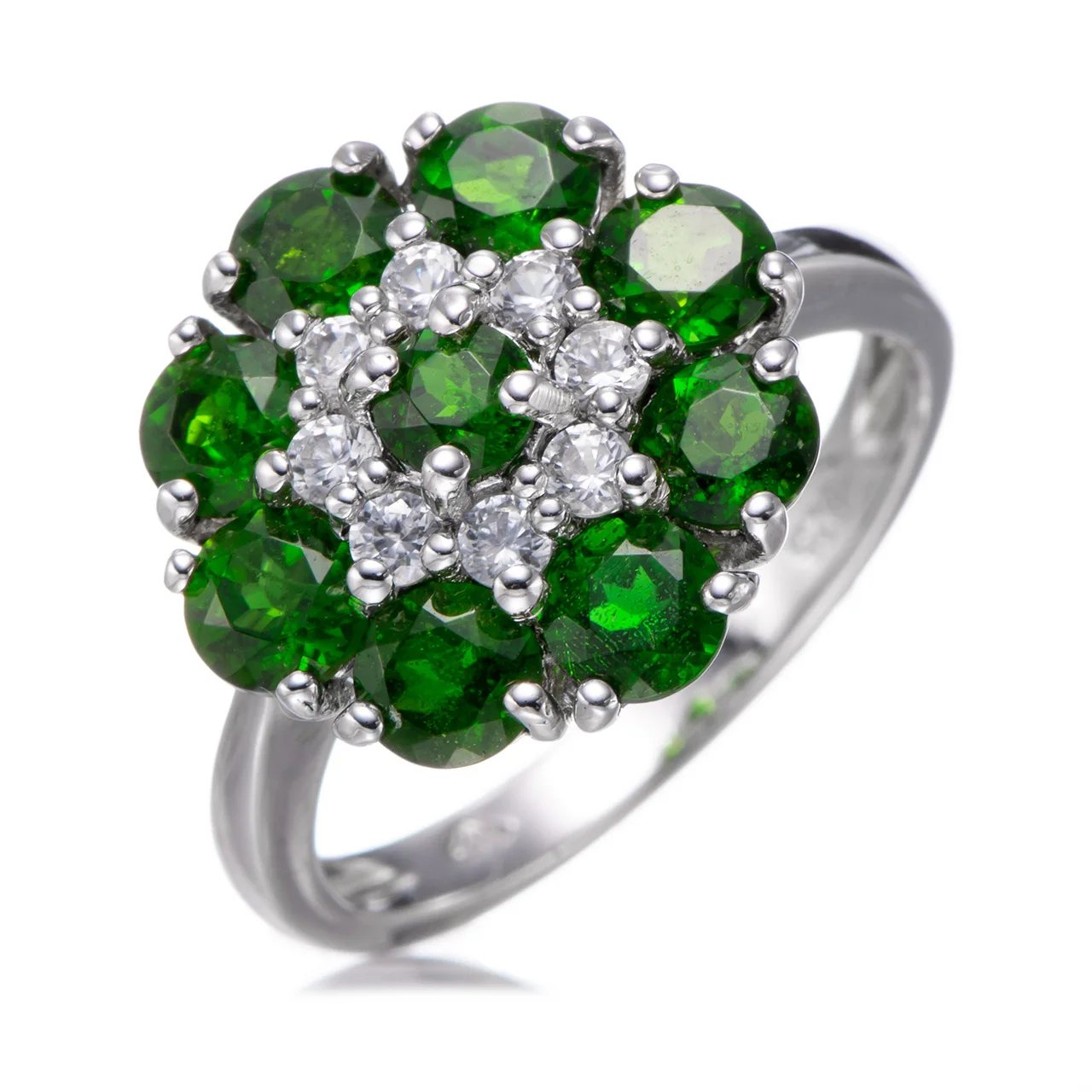 

Кольцо GESIDE из хромированного диопсида и родия с белым топазом поверх стерлингового серебра