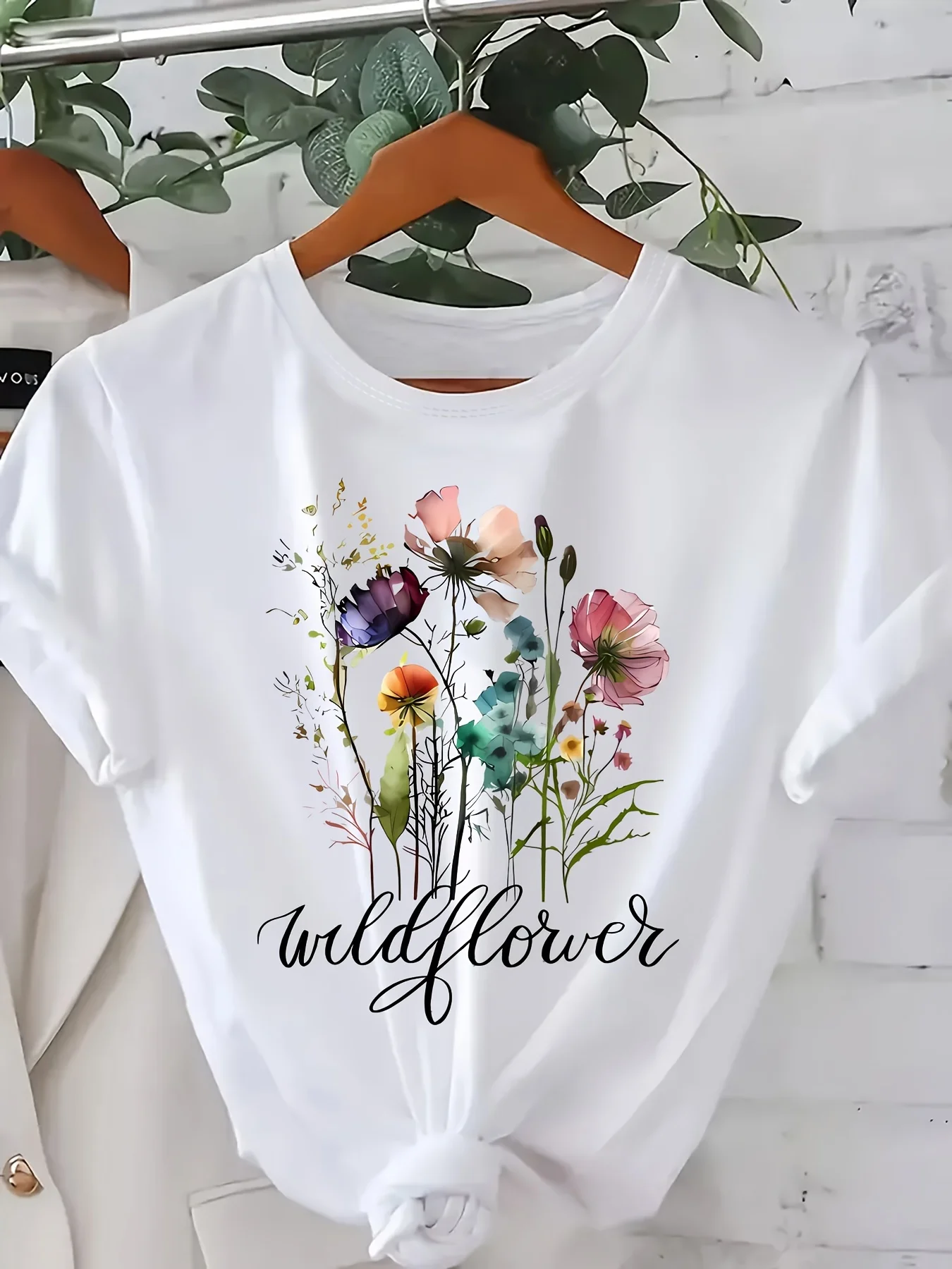 

Summer Women's Plus Size T-Shirt Original Design Fashion Colorful Flower Letter Print Women's Casual Crew Neck Short Sleeved Top