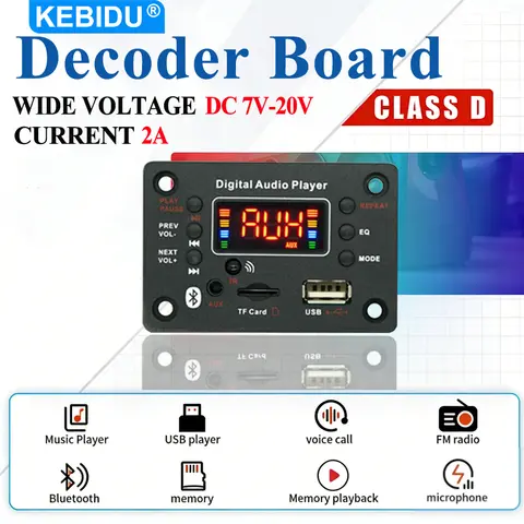Placa Decodificadora Bluetooth 5.0 KEBIDU MP3 WMA DC12V, Módulo de Rádio para Carro com Tela Colorida, Player MP3 Sem Fio para Casa