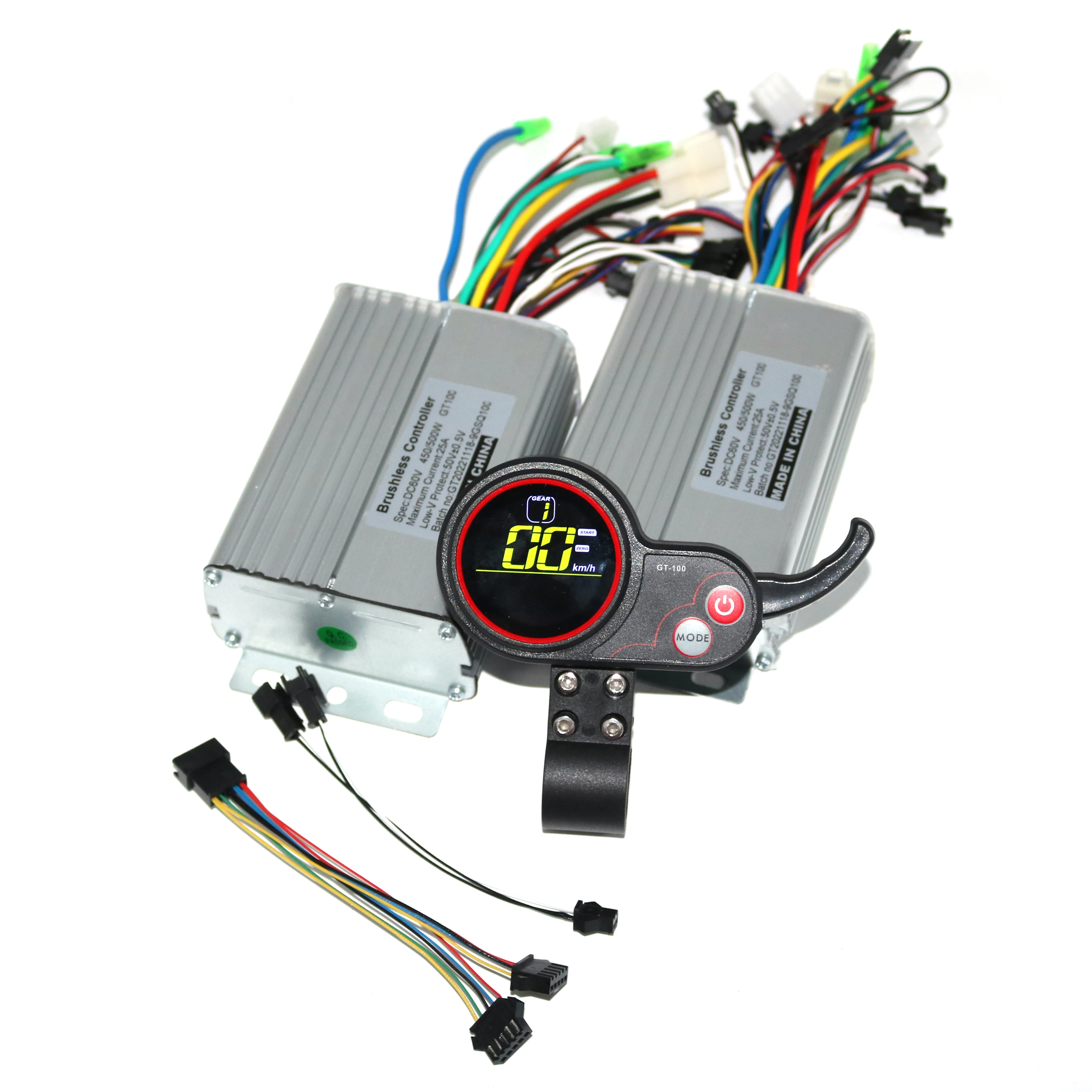 Dual drive 36/48/60V 500W BLDC Electric scooter controller E-bike 2 pcs brushless speed driver and 1Pcs GT-100 Display one set