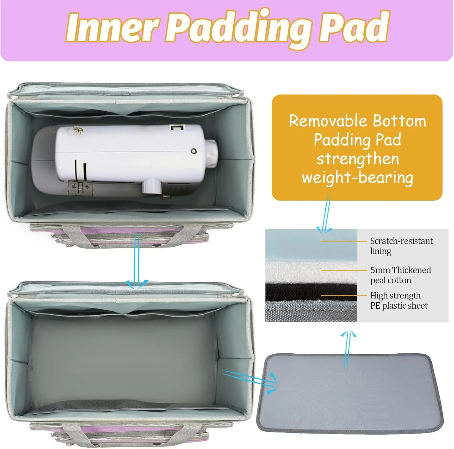 바퀴 달린 재봉틀 케이스, 브라더, 싱어, 베르니나 및 대부분의 재봉틀에 적합한 접이식 고급 롤링 재봉틀 운반 가방