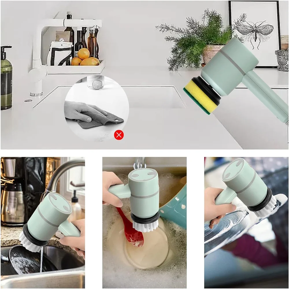 Electric Cleaning Brush Power Spin Scrubber Household Cleaning Brush Kitchen Dishwashing Bathroom Toilet Window Cleaning Tool