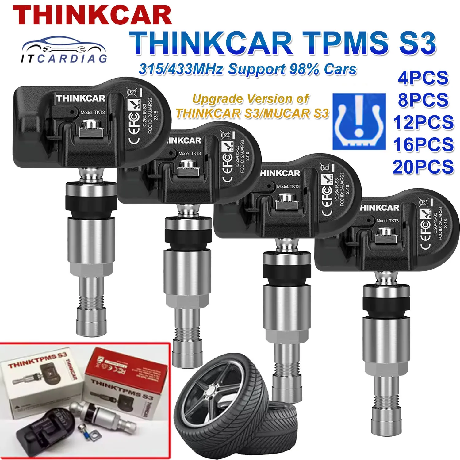 THINKCAR THINKTPMS S3 Car Tire Pressure Sensor 315MHz 433MHz Upgrade of THINKCAR S2/MUCAR S3 Work with Thinkcar T90/G2 Mucar T90