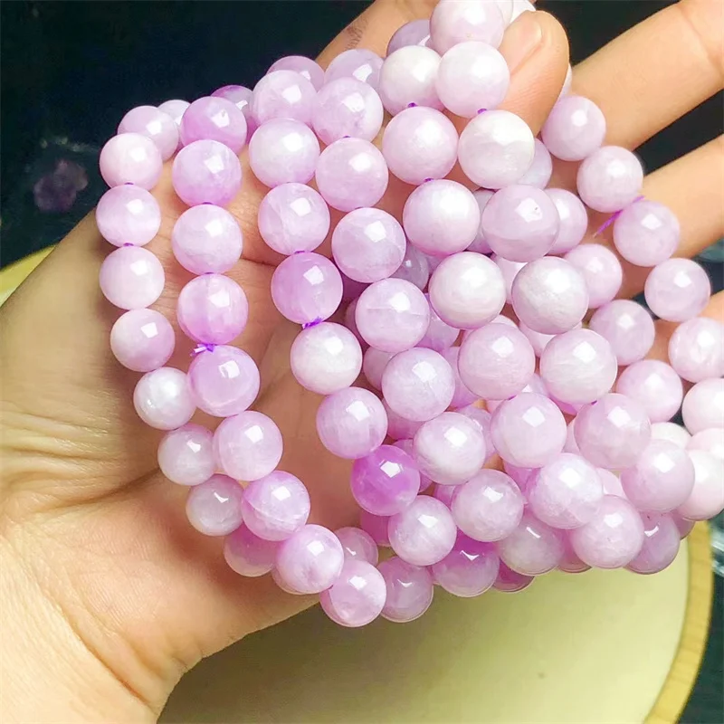 Natural Kunzite Bracelet Wealth Beads Gemstone Crystal Quartz Fashion Jewelry Gift For Women 8/9/10MM