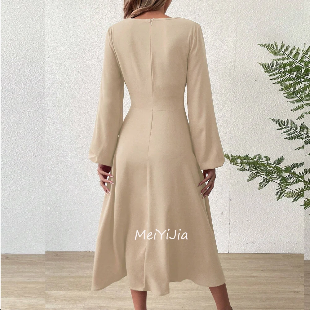 Meiyijia Evening Dress V-Neck Zipper up Ruffle Crepe A-line Simple Saudi Arabia Sexy Evening Birthday Club Outfits Summer 2024