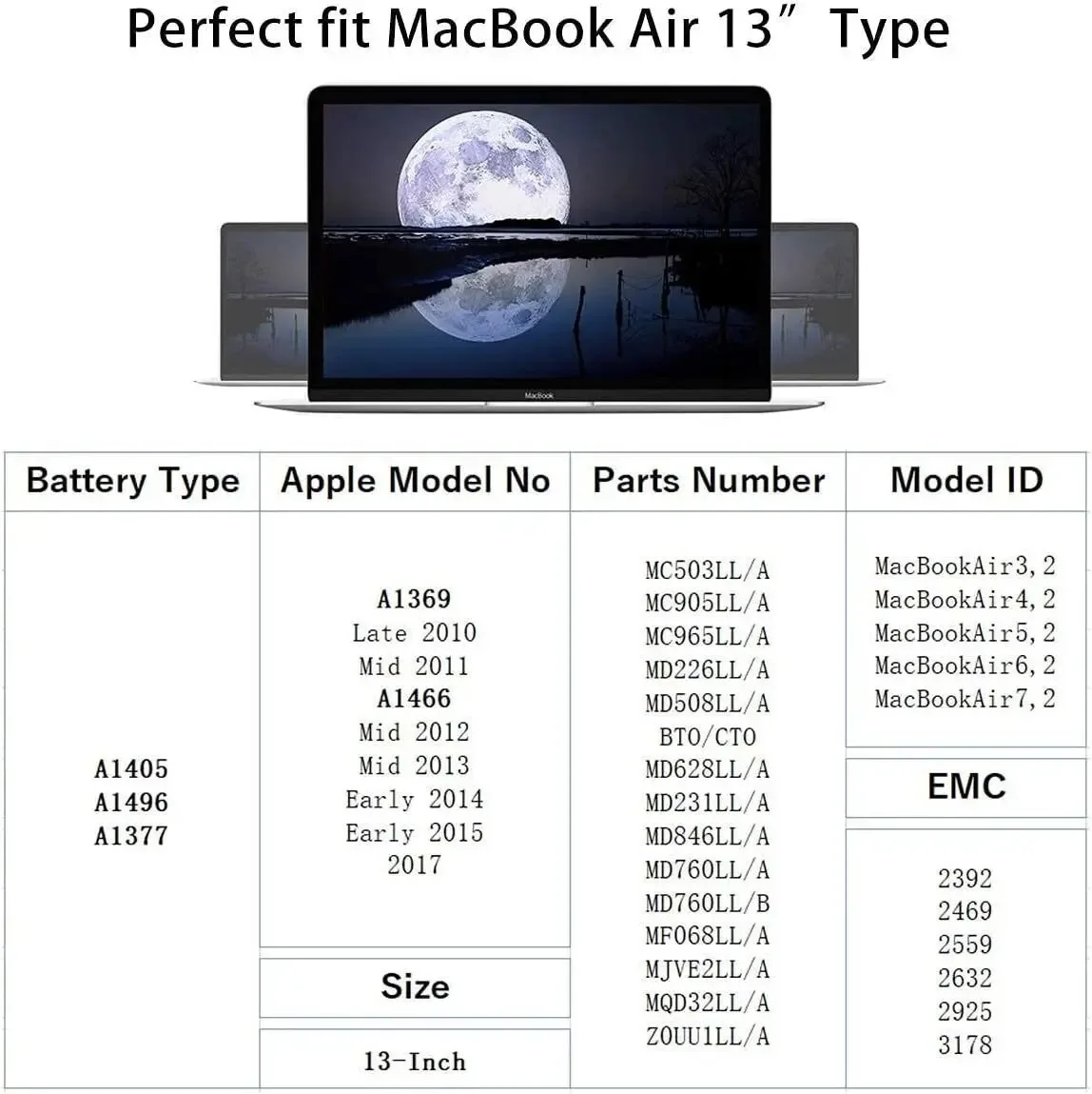 A1466 Battery for MacBook Air 13 inch (A1466 2012-2015 and 2017) (A1369 2010-2011) - A1377 A1405 A1496 MacBook Air