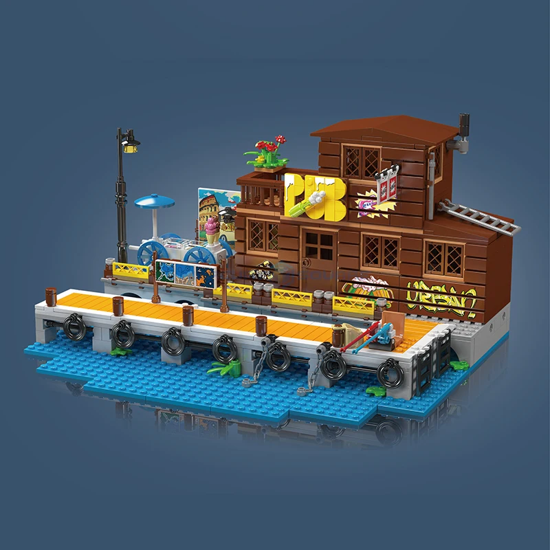 Dockside Tavern MOC 10108 Pier Cottage Bricks Seaside Wooden House Modular Model Building Blocks Gift Ideas Toy Kit Kids Adults