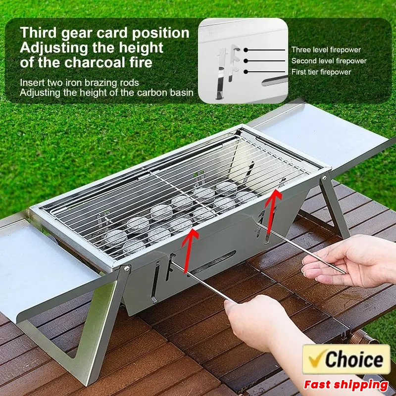 Portable Charcoal Grill Folding Barbecue Small BBQ Grill Lightweight Stainless Steel Table Top Grill with Carry Bag for Outdoor