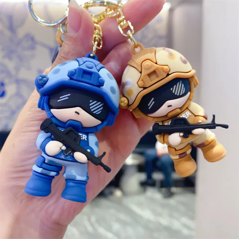 Cartoon Creative Camouflage Special Soldier Vehicle Keychain, Super Cool Soldier Brother Doll Couple Bag