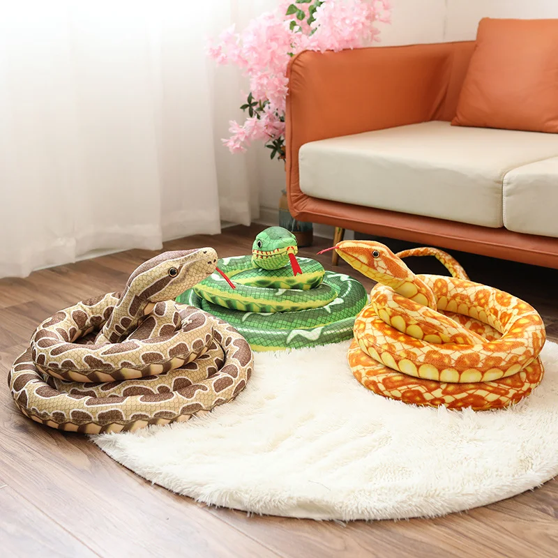 

220-400cm Simulation Green Python Plush Toy Brown Stuffed Animal Boa Cute Orange Snake Soft Doll Sleep Long Pillow Kid Gifts Boy