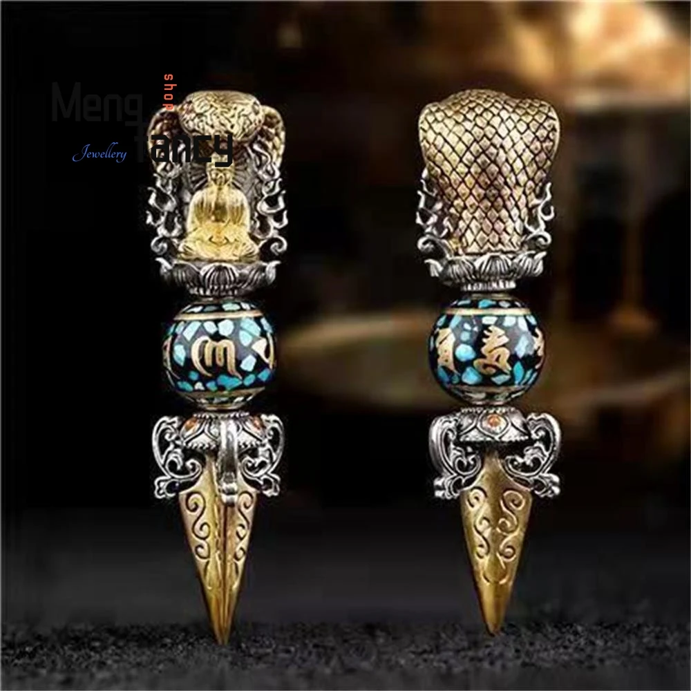 Sakyamuni Six Characters of Truth Natural Turquoise Beads Vajra Pendant Thai Silver High-grade Popular Luxury Quality Jewelry