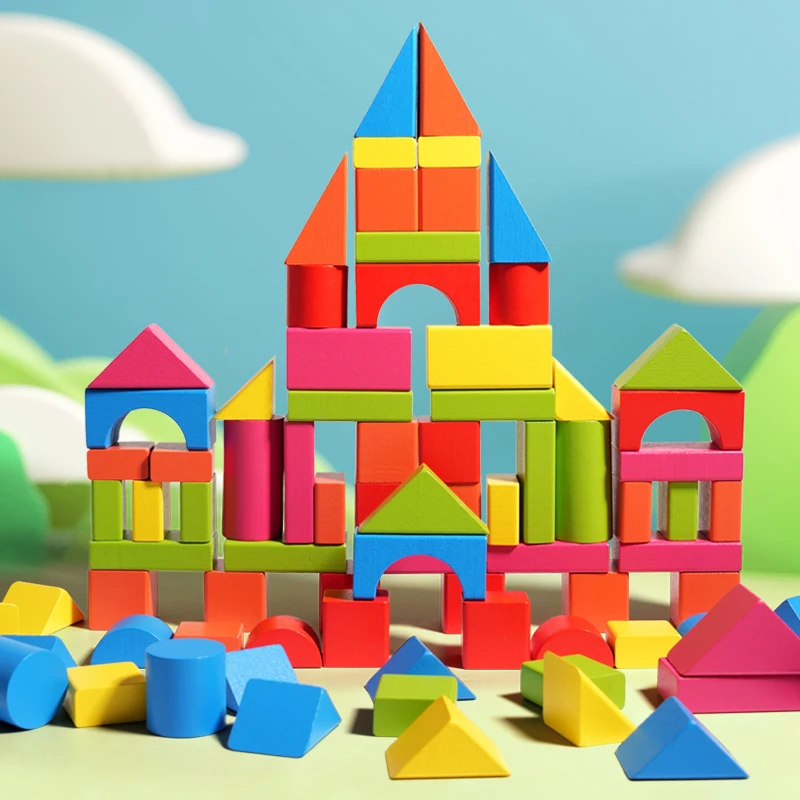 Blocs de construction à grosses particules colorées, jouets en bois pour enfants, éducation précoce et illumination cognitive, 40 à 100 pièces