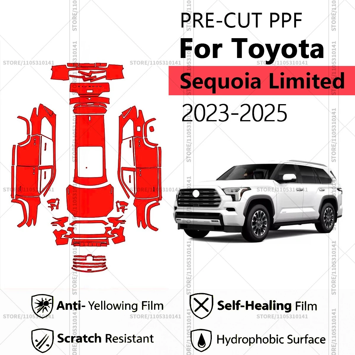 

Pre-Cut Paint Protection Film PPF Transparent Car Film Automotive PPF For Toyota Sequoia Limited 2023-2025 Full Vehicle