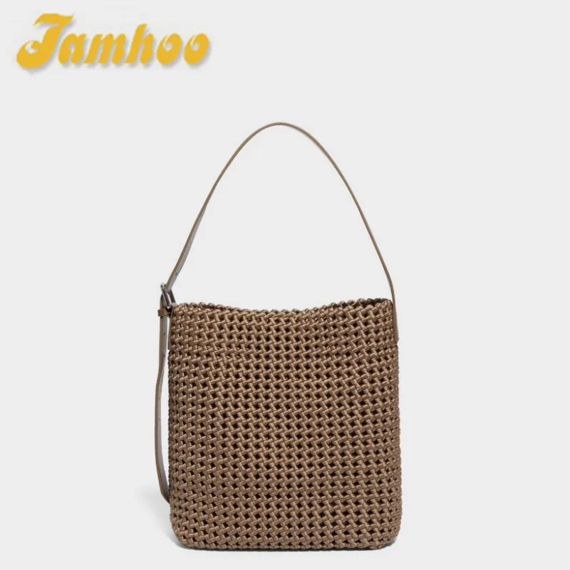 

Jamhoo 2023 New Fashion Retro Hollow Woven Bag Large Capacity Tote Bag Mother Bag Shoulder Armpit Bag Trendy Bags For Women