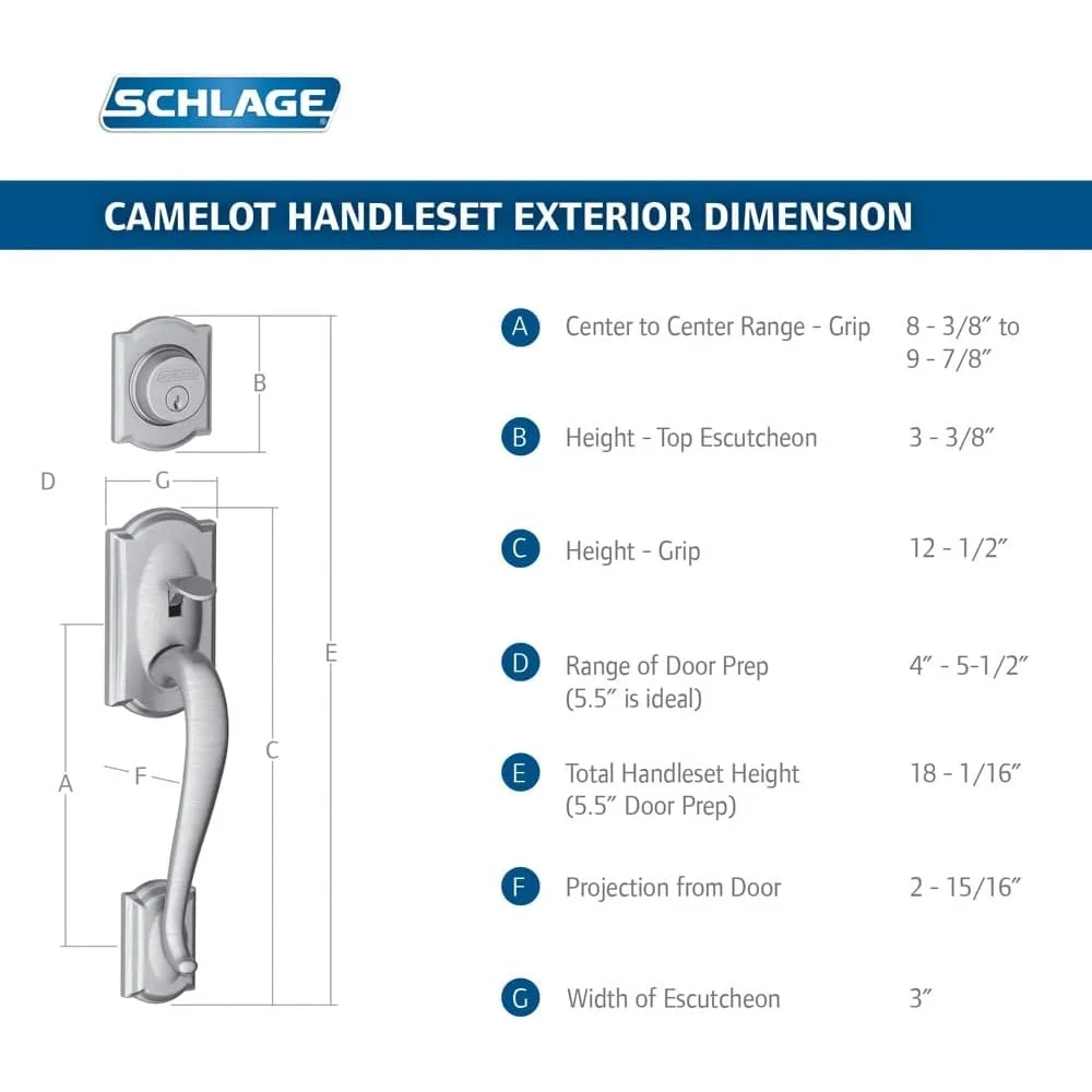 Camelot Front Entry Handleset Lower Half with Latch and Strike Mounting Hardware Reversible Handing Easy Installation Matte
