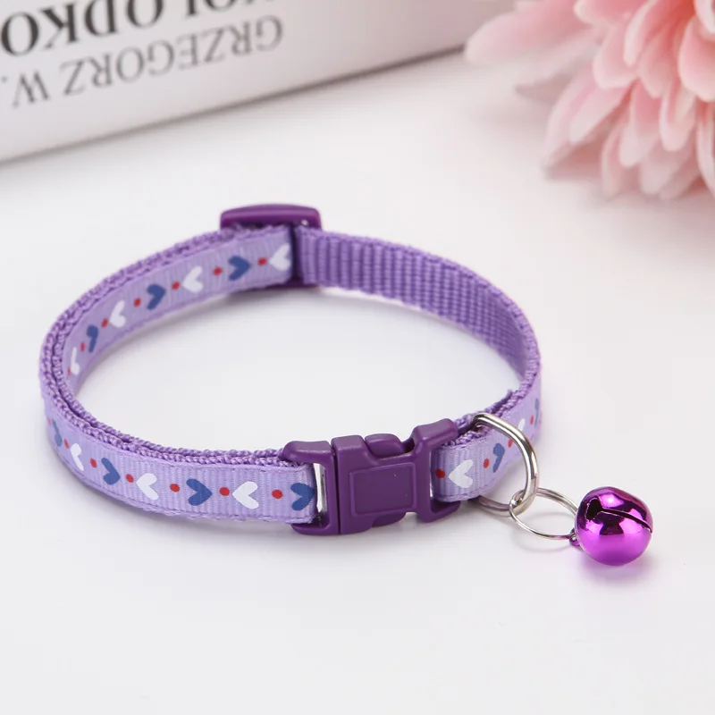 1pc Fashion Pet Dog Collar Colorful Pattern Heart Cute Bell Adjustable Collars For Dog Kitten Diy Small Animal Pet Accessories