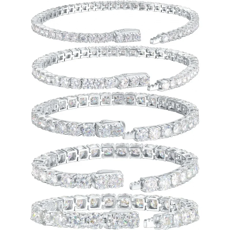 

3/4/5Mm Moissanite Bracelet D Color VVS1 Round Cut 18K White Gold Plated S925 Silver 6.5-8.5Inch Tennis Chain For Women & Men