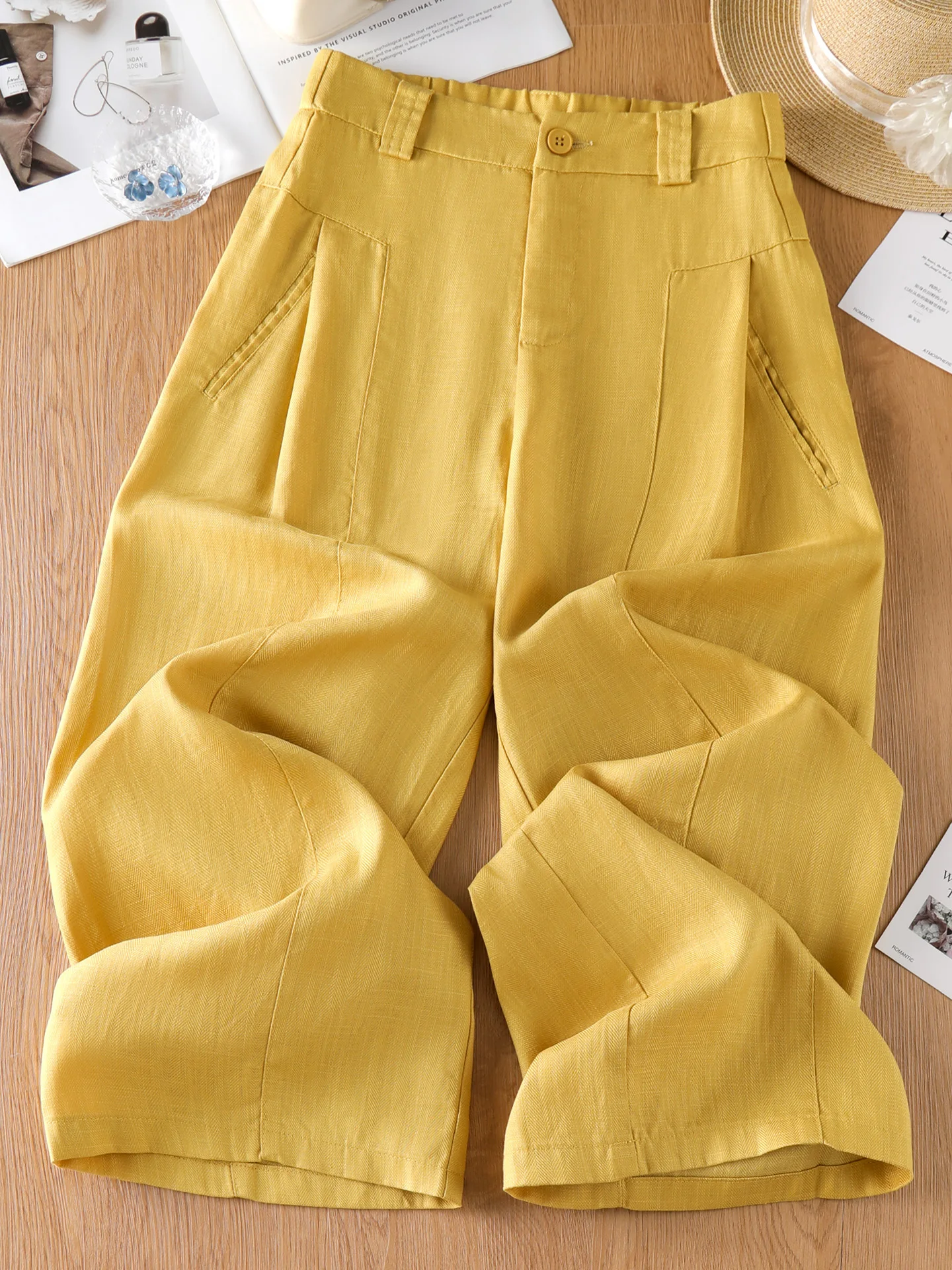 High Waist Casual Wide Leg Pants Women's Summer Thin New Style Popular  Linen Straight Cut Pants Breathable Comfortable