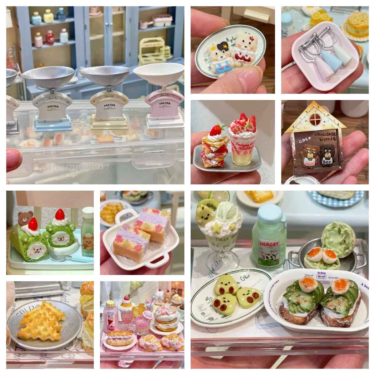

Jelly-style Artisan Mini Bakery - LuxeBites Character Face Cake, Waffle，Croissant Dollhouse Miniature Baking Dessert Accessories