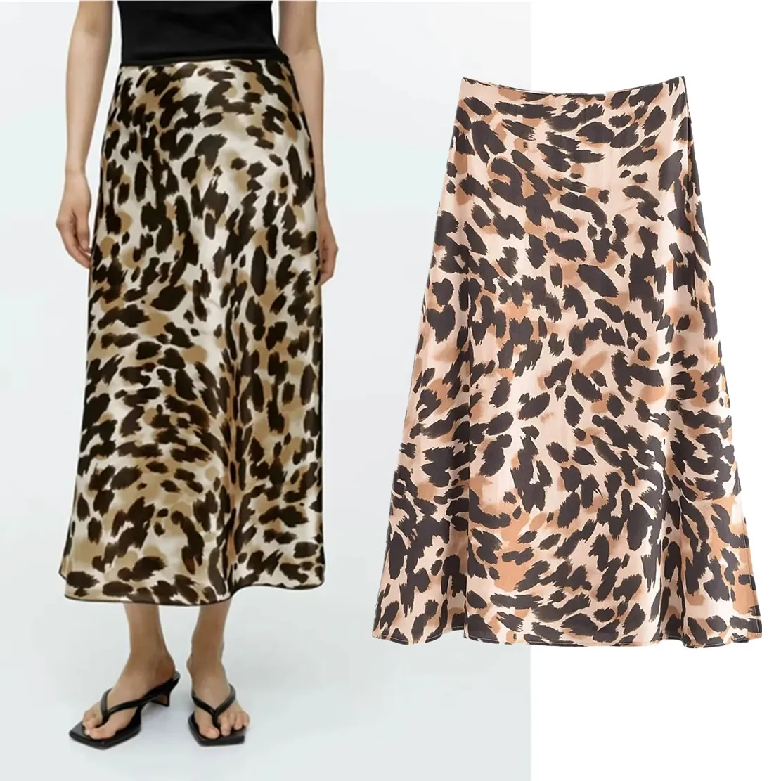 

Jenny&Dave Ins Fashion Blogger Retro Leopard Print High Waist A-line Midi Skirts Women