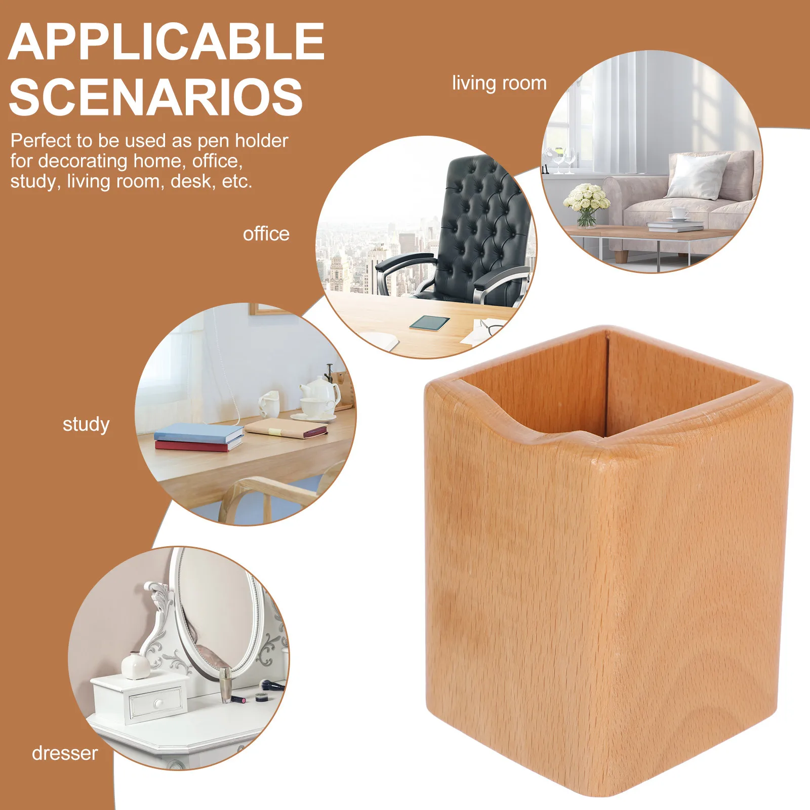 

Beech Wood Pen Holder Large Capacity Desk Organizer Pencil Storage Bucket Makeup Brush Stand Simple Style Desktop Decoration