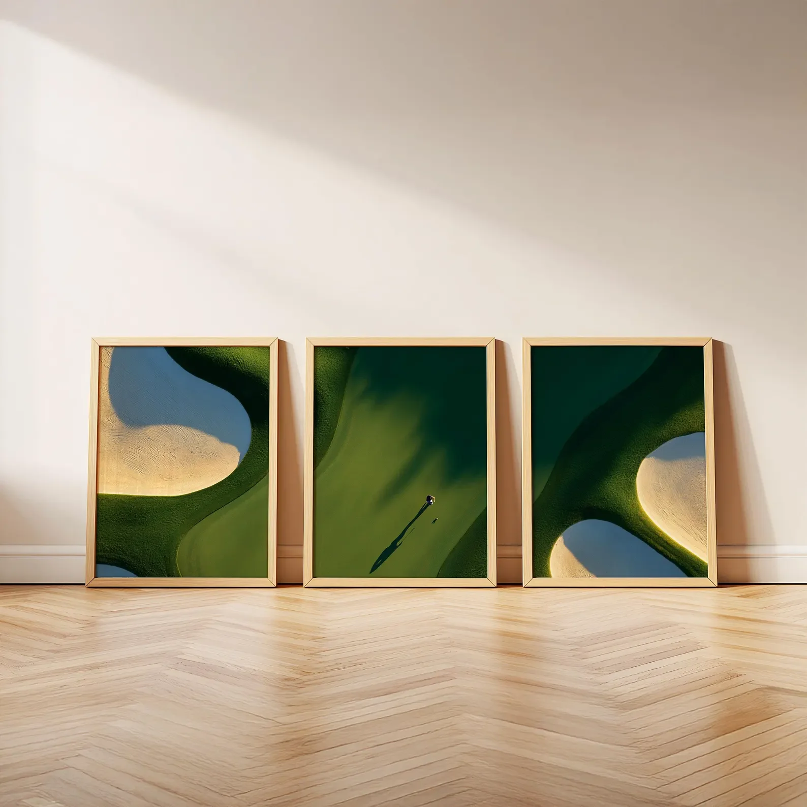 3PCS frameless decorative art print,3PCS Golf Course Wall Art  Poster Prints  Green Fairway Sand Bunker Landscape Modern Golf