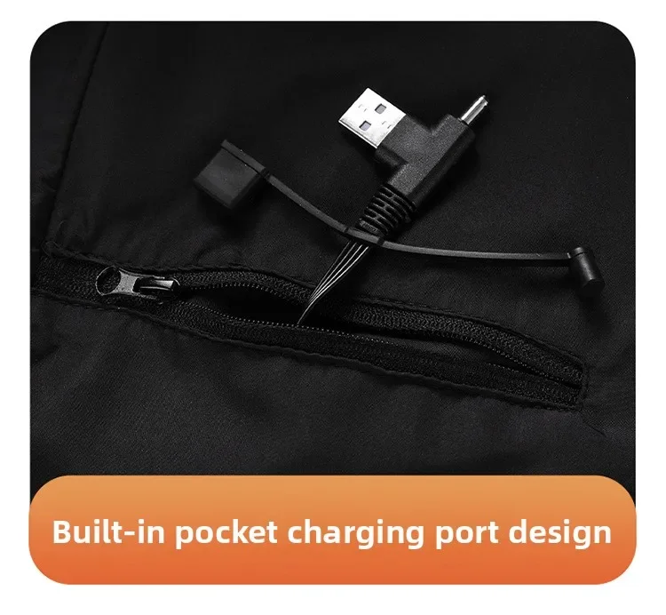 Selbstheizende Jacke für Herren und Damen, Sweatshirts, Kapuzenpullover, 26 Heizzonen, USB-beheizte Kleidung, kältebeständig, zum Skifahren, Campen und Wandern. – Detail 16