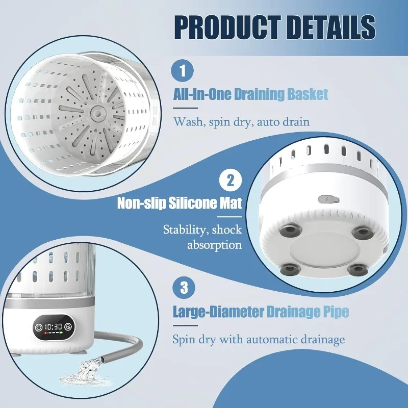 3L Mini Washing Machine,3 In 1 Portable Washing and Spin Dry,Drain Washing Machine,Small Washer for Underwea Socks Baby Clothes image 6