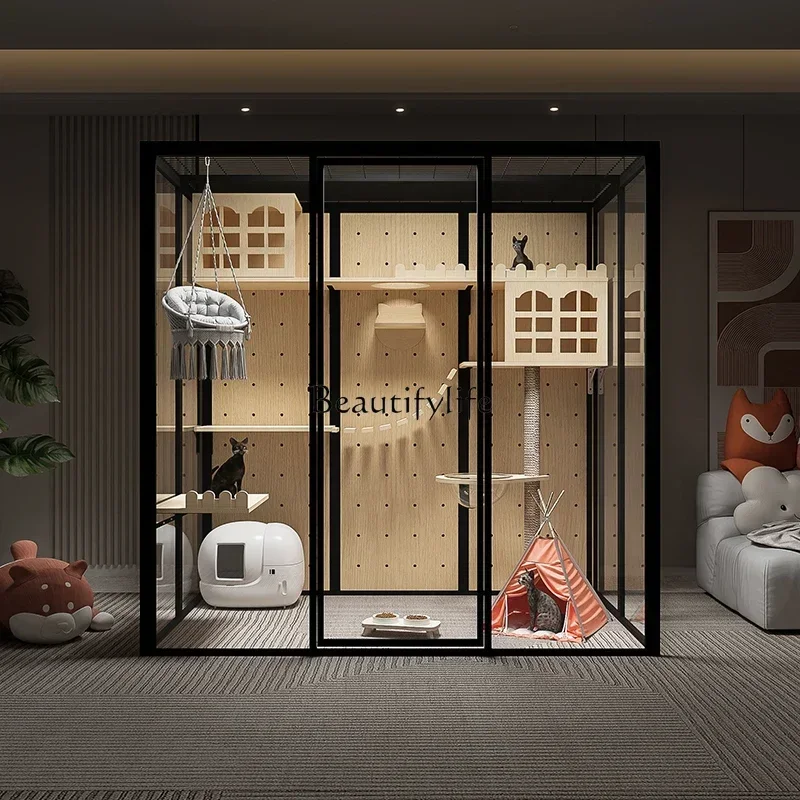 

FG44Panoramic Cat Villa Home Cage Large Indoor Luxury Glass Cat Room