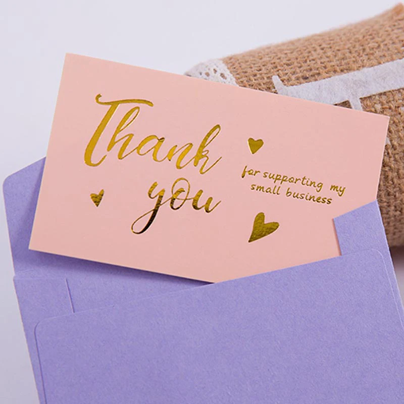 50pcs Pink Thank You for Supporting My Small Business Card Thanks Greeting Card Appreciation Cardstock for Sellers Gift