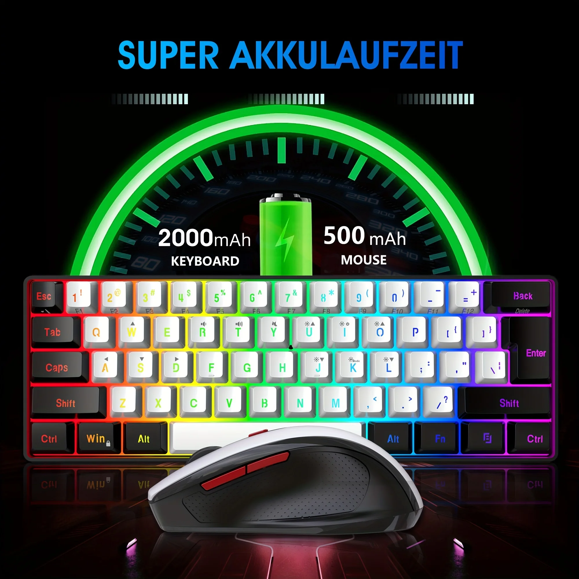 wireless game keyboard RGB light keyboard and 2.4G wireless mouse combination, including 2.4G small mini mechanical touch keyboa