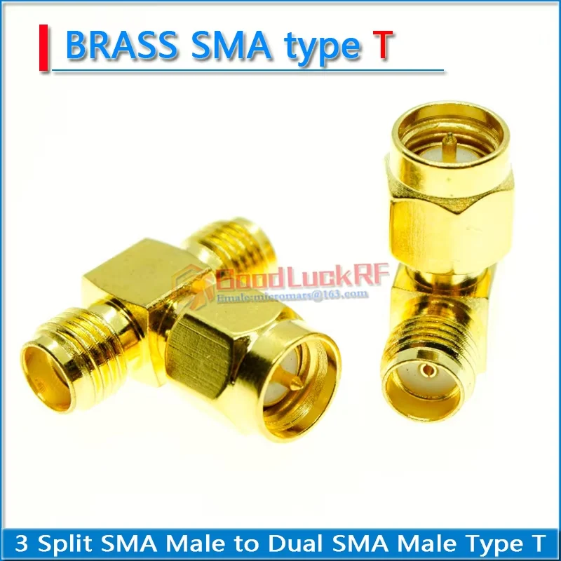 SMA ذكر إلى SMA أنثى التوصيل SMA ثلاثة 3 طريقة الفاصل T-نوع مطلية بالذهب النحاس SMA ذكر إلى SMA ذكر RF محول موصل