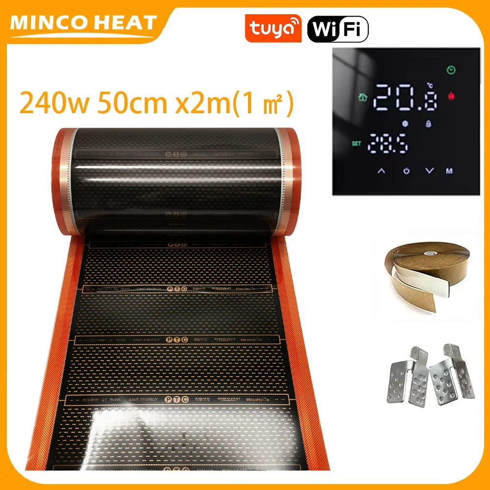 Grafenowa folia grzewcza do podłóg na podczerwień PTC 1. ㎡   Zestawy AC220V 240w/m2 z inteligentnymi klipsami termostatu WiFi Pasta izolacyjna
