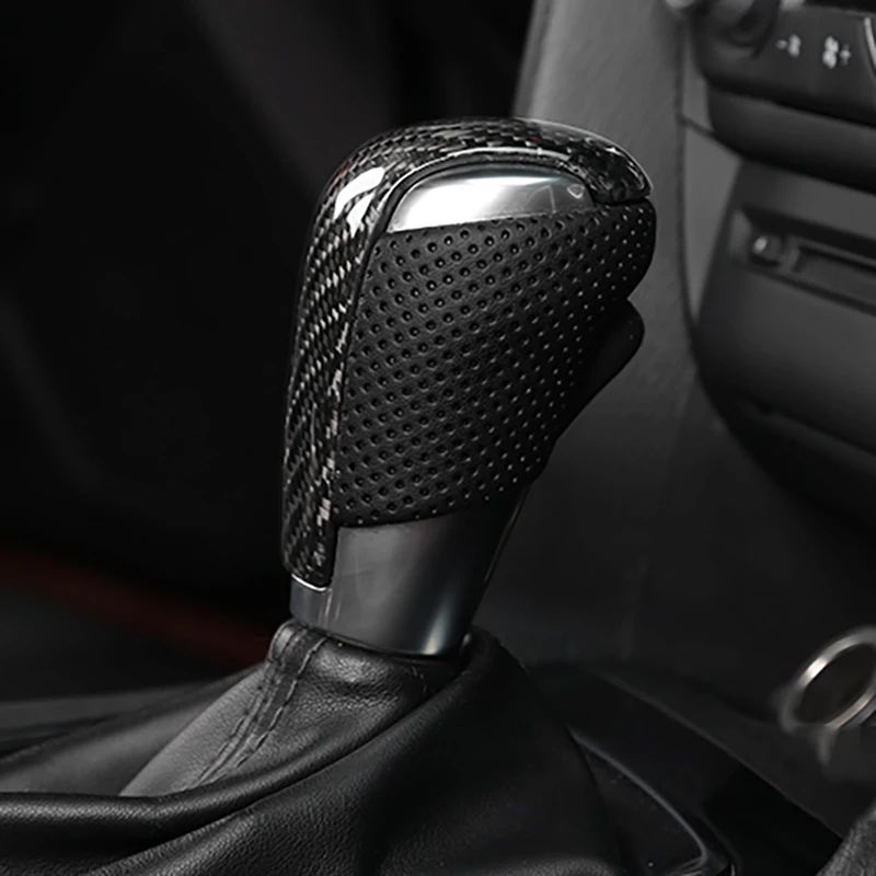 AB96-Carbon Fiber Leather Gear Shift Knob Gear Head Shift Knob Cover Modified Replacement For Mazda Axela CX-5 Atenza Black