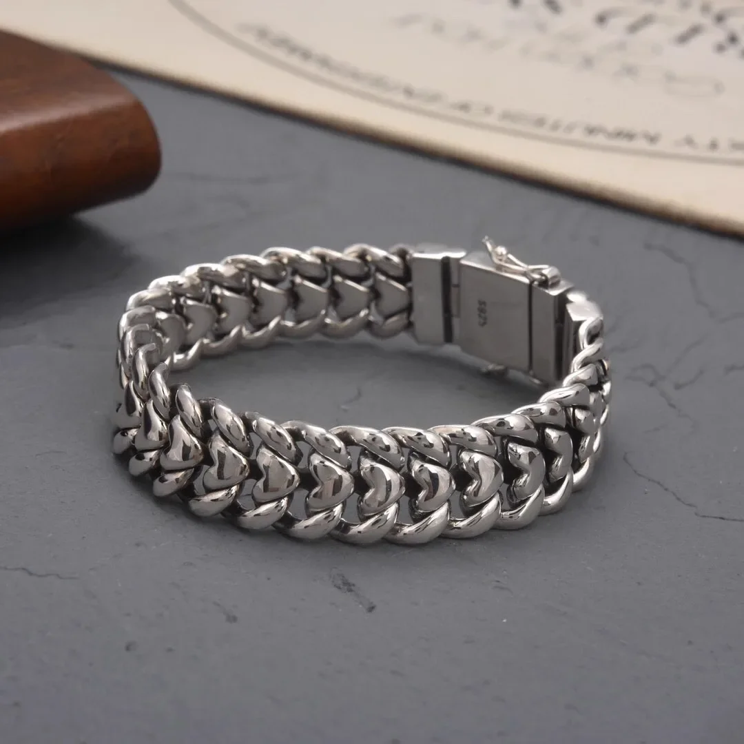 Buddhastone Silver Color Simple Fashionable Glossy Love Men Bracelet Width Versatile Heavy Industry Wide Version Jewelry