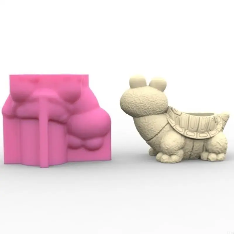 X4YA لطيف السلحفاة الجبس قالب من السيليكون أواني الزهور الخرسانية النضرة إناء اللصقات