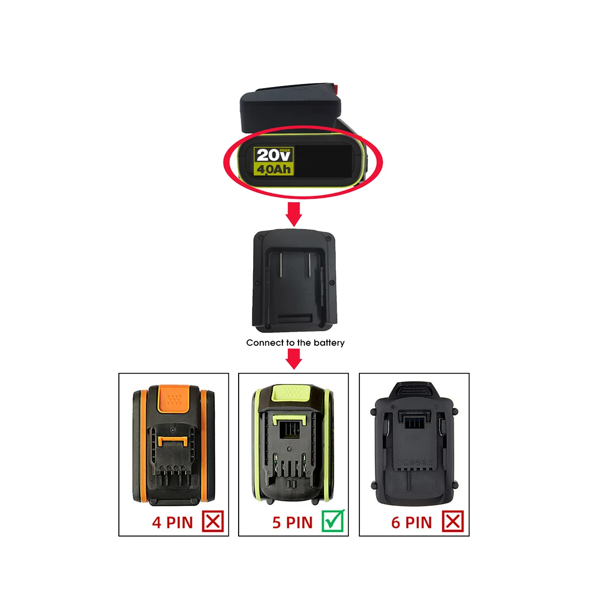 A57G-Battery Adapter Converter for WORX 20V 5Pin Battery Conversion for Bosch 18V PBA Lithium Battery for Bosch CH Green Tool