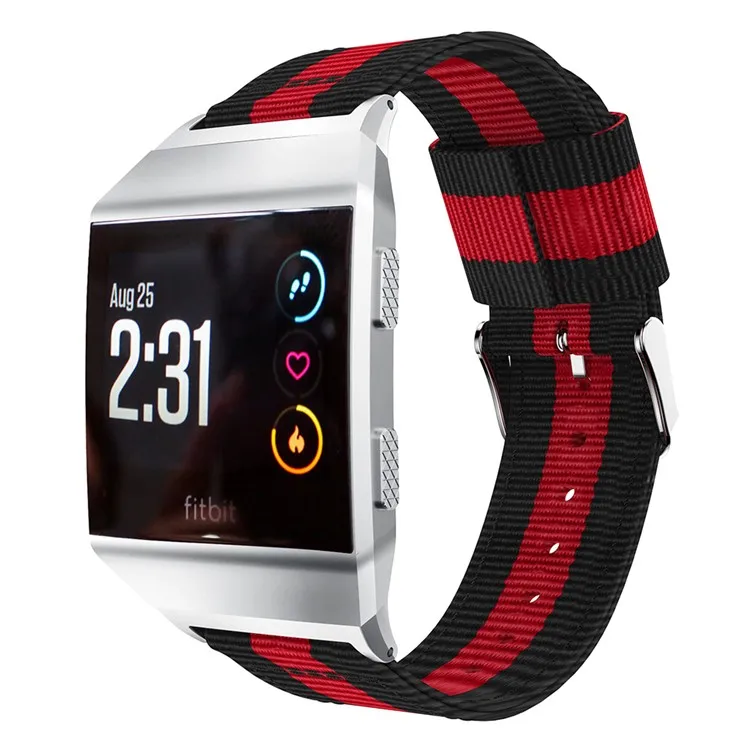 Cinturino sportivo in nylon a strisce verticali per Fitbit Ionic, larghezza: 22 mm - nero/rosso