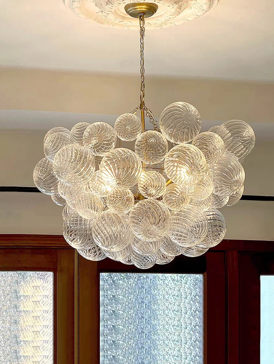 Mid century ribbed glass pendant light clear Glass Bubble ball lamp for dining room Restaurant Foyer Suspension Country lamp