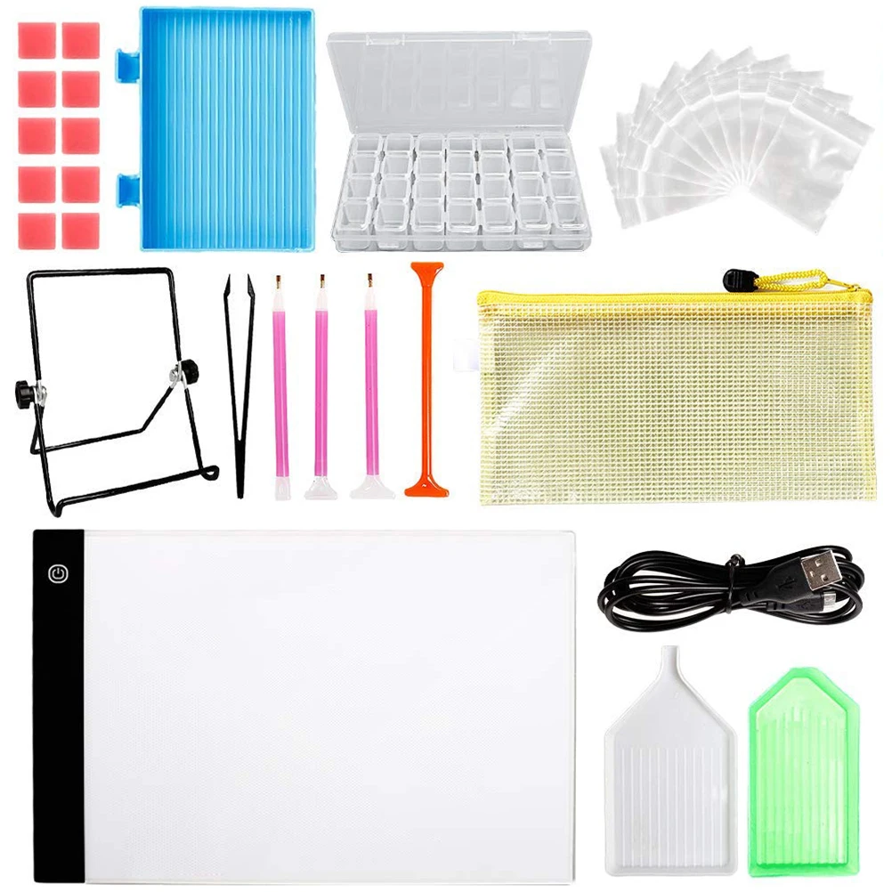 LED Light Beads Painting Tools Board Beads Painting Tools 5D DIY Art Kits Cross Stitch Child Size USB Adjustable Brightness