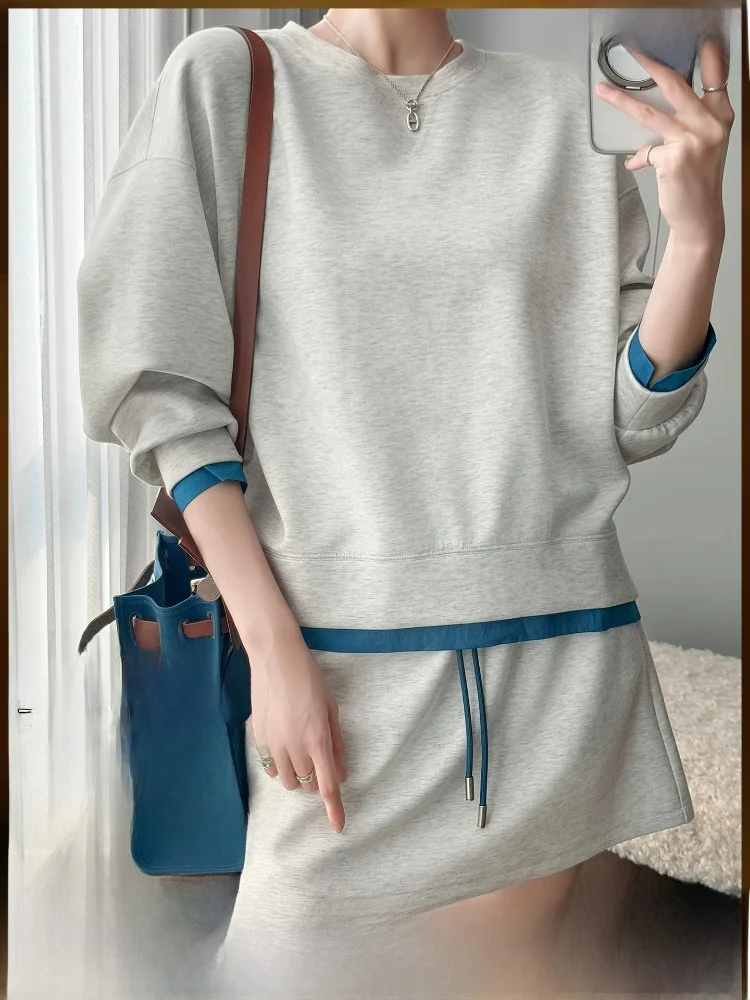 Conjunto de Sudadera y Falda MeiYang con Estampado de Helado de Caramelo Salado, Estilo Casual, Holgado, de Fibra de Poliéster, Cintura Alta, para Primavera y Otoño