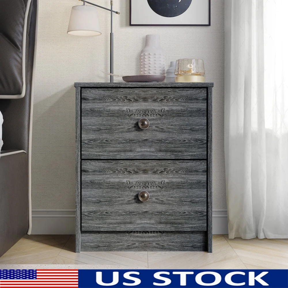 

Vintage Nightstand with 2 Drawers Bedroom Storage Engineered Wood Easy Assembly Modern Minimalist Design Durable Sturdy