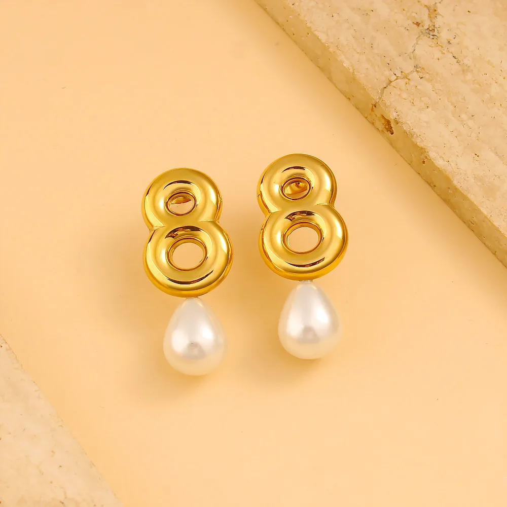 DIY accessories Stainless steel 18K gold figure 8 pearl earrings Korean style sweet fashion personality high-end earrings versat