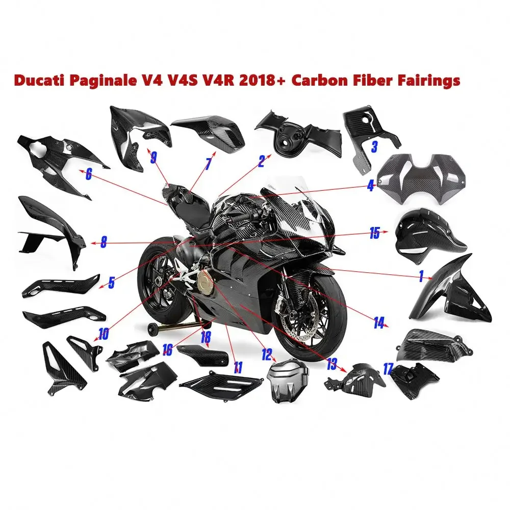 100% 3K Full Carbon Fiber Motorcycle Body Parts for DUCATI PANIGALE V4 / V4S /V4R 2018- 2022 Bigger Front Fairing Kit 2022